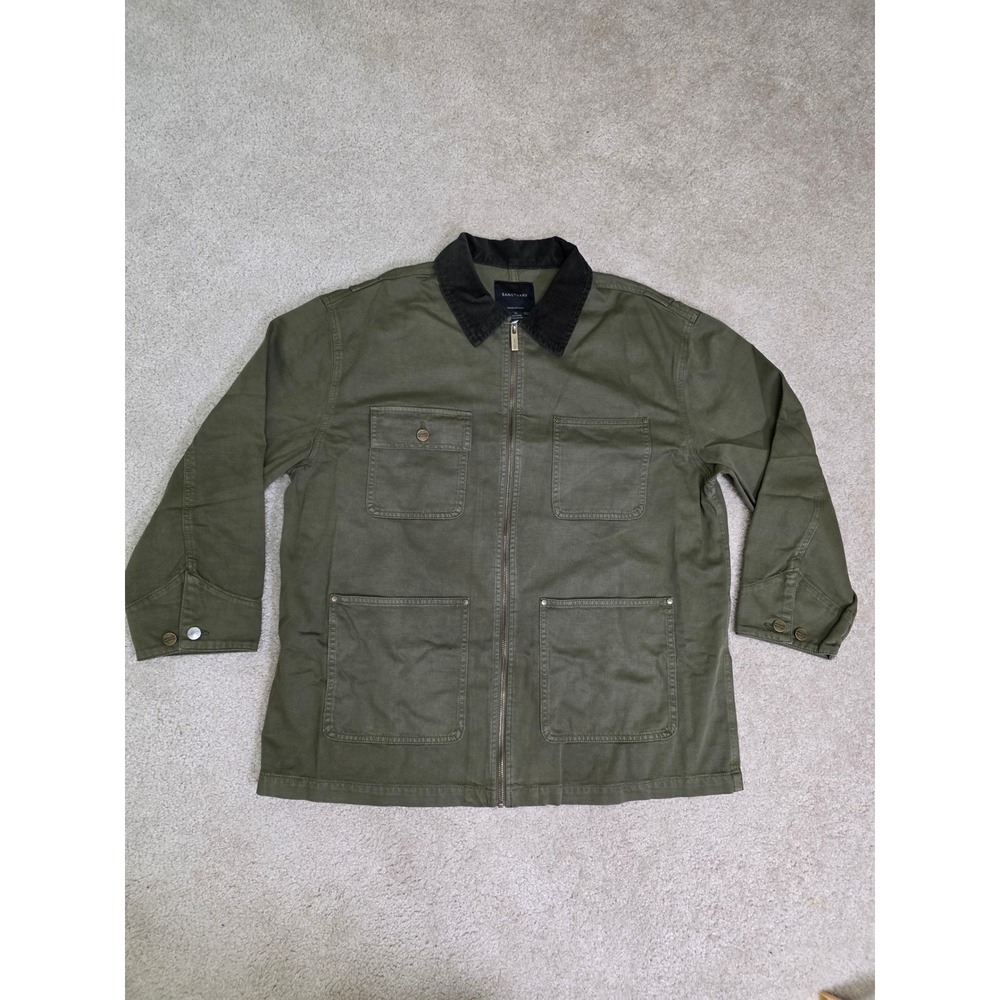 Sanctuary Womens XL Olive Green Utility Chore Jacket Corduroy Collar